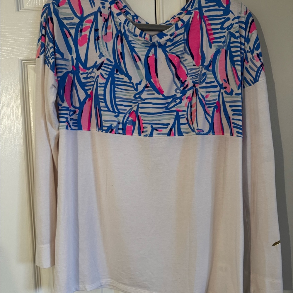 Lilly Pulitzer White and Blue Long Sleeve Top